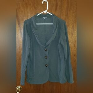 Lilla P Ruffle Button Front Gray Ponte Knit Cardigan Blazer Jacket Sz Xl